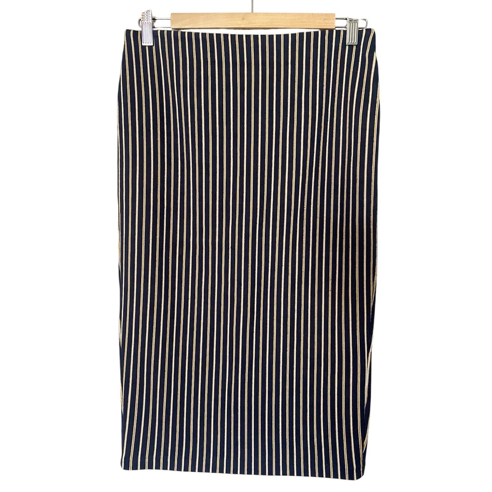 Zara Striped Pencil Skirt Navy Blue Gold Womens‎ Size Medium Stretch Business
